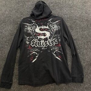 Sinister Thermal Hoodie Men's Large Black Graphic Waffle Long Sleeve Shirt